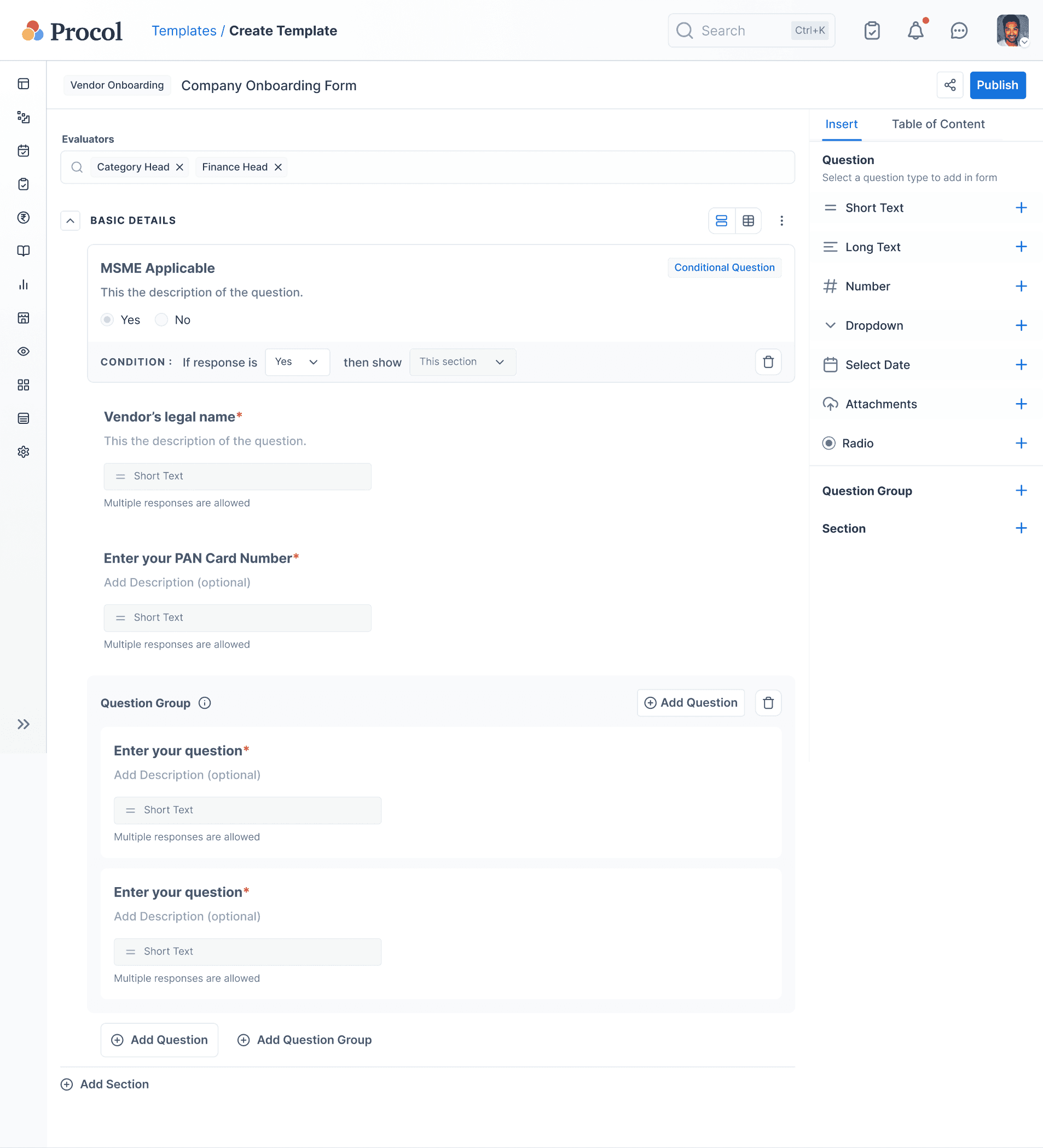 Procol's onboarding form builder