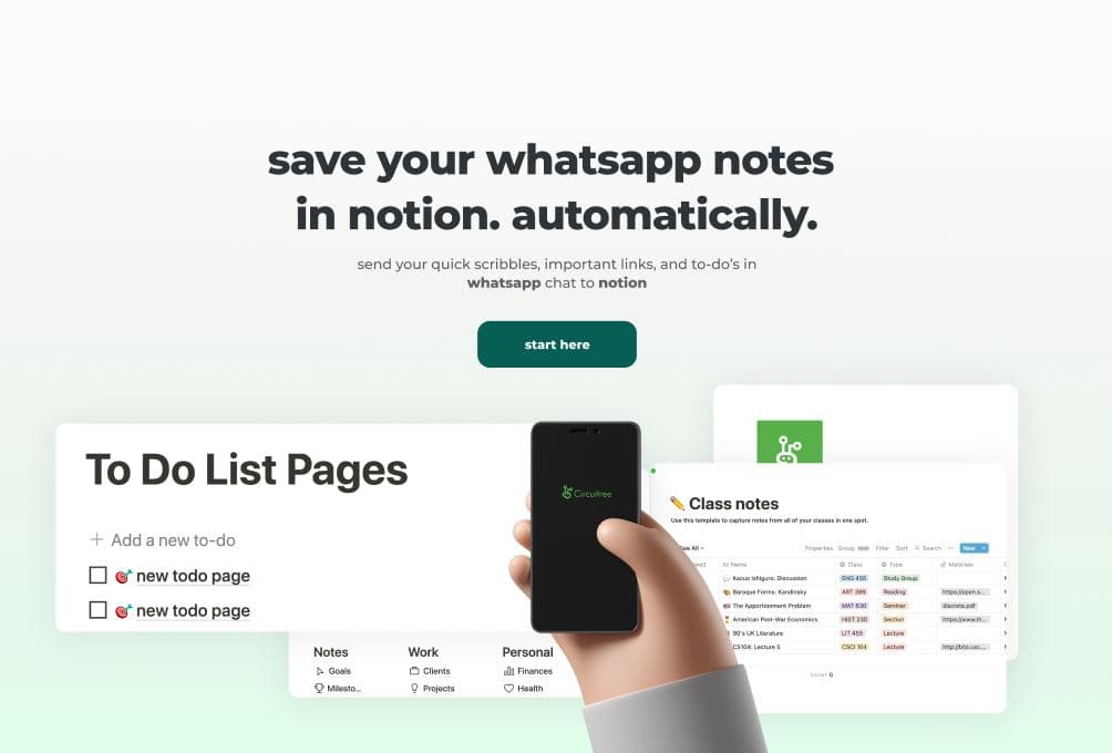 Circuitree launch artwork: save your WhatsApp notes in Notion, automatically