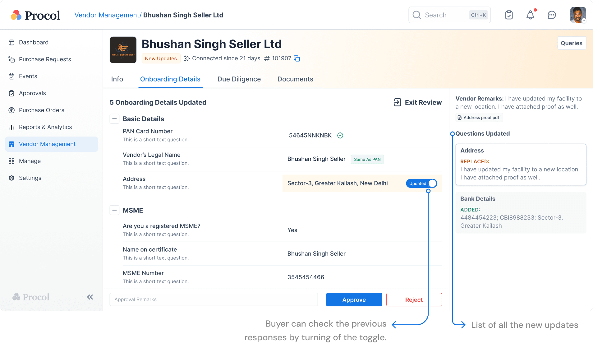 Buyer comparing previous and updated vendor responses